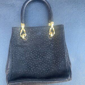 Black GRETA Handbag with Gold Accents